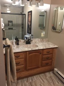 bathroom remodel in browns and natural tones