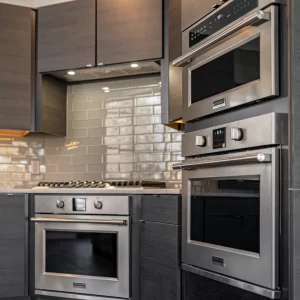 Ovens and stoves as a part of a classic kitchen work triangle.