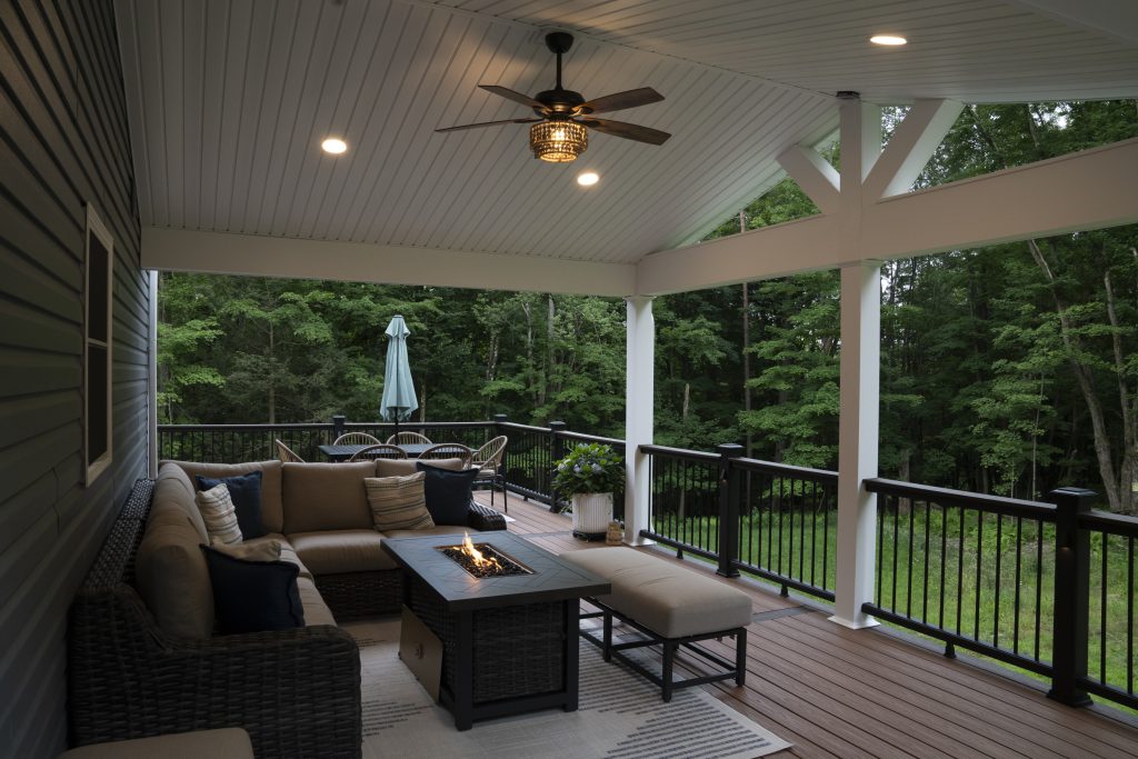 custom deck with fire pit in Clarks Summit
