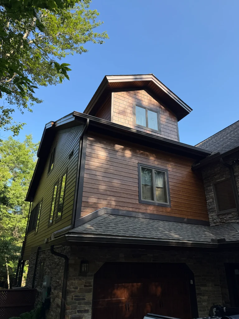 Fiber cement siding installation. Exterior. Second Floor