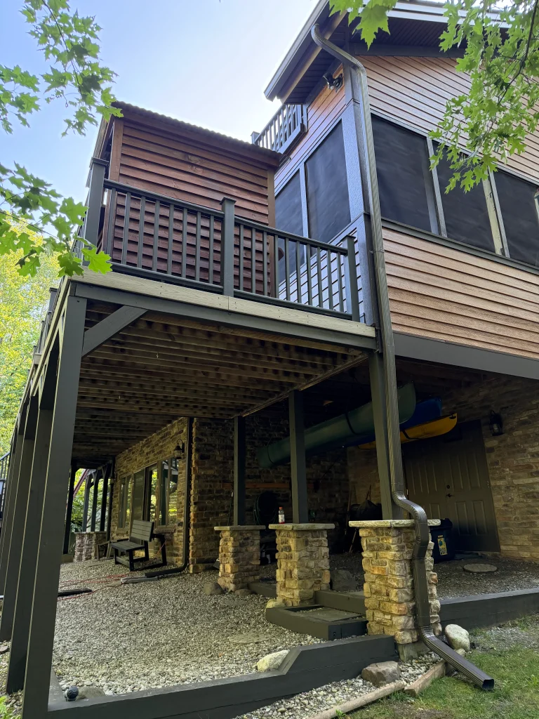 Fiber cement siding installation; exterior. rear of home.