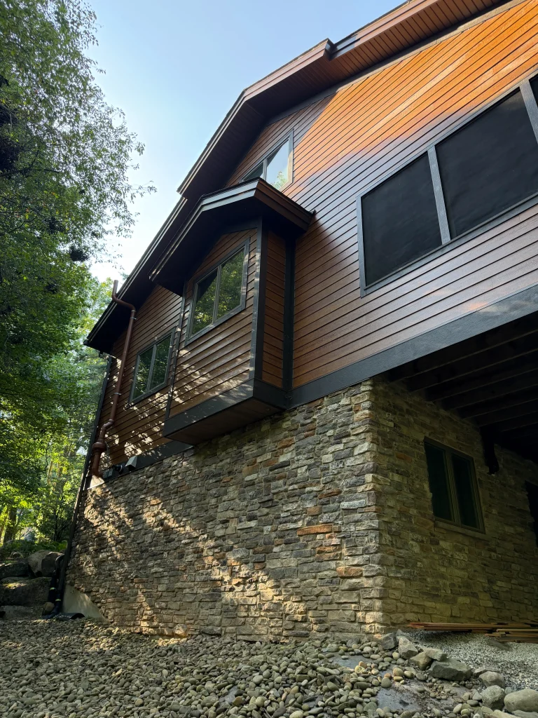Poconos Pines Fiber cement siding installation right side exterior