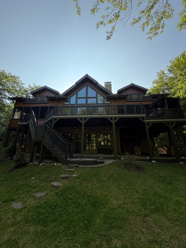 Poconos Pines fiber cement siding replacement. exterior, rear view.