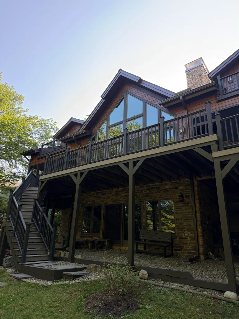 fiber cement siding replacement. exterior, rear view in Poconos Pines
